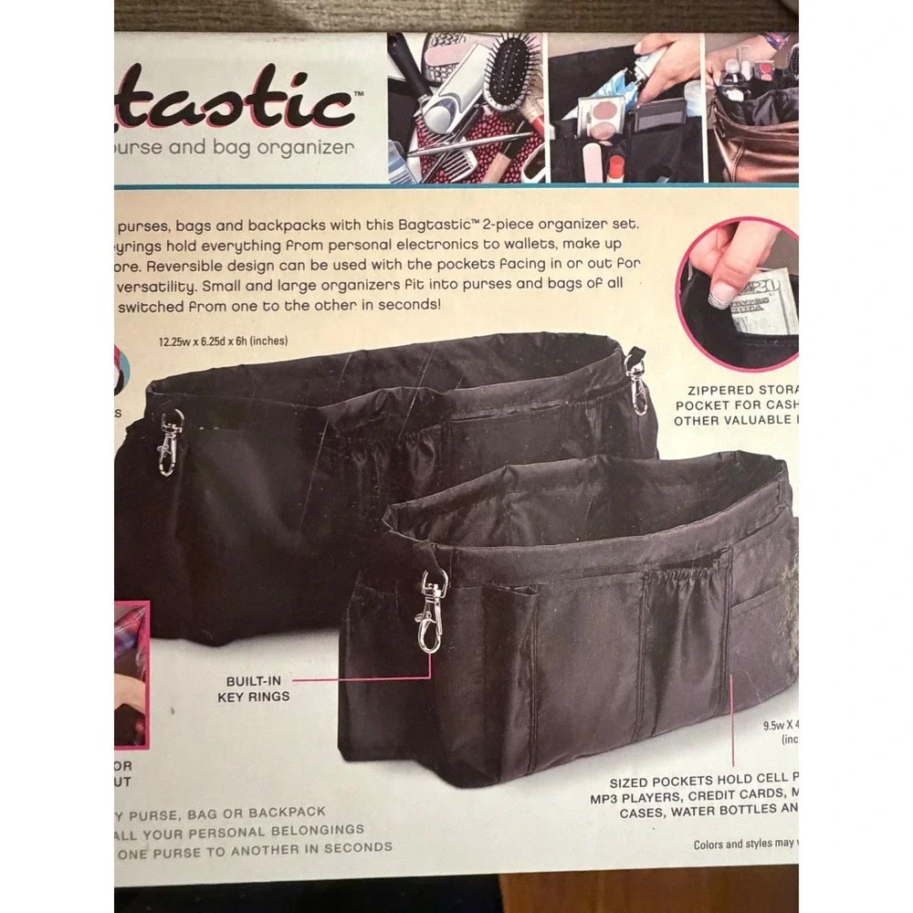 Bagtastic Tote Organizer Insert 2 Pack Purse‎ Bag Backpack Pockets Reversible